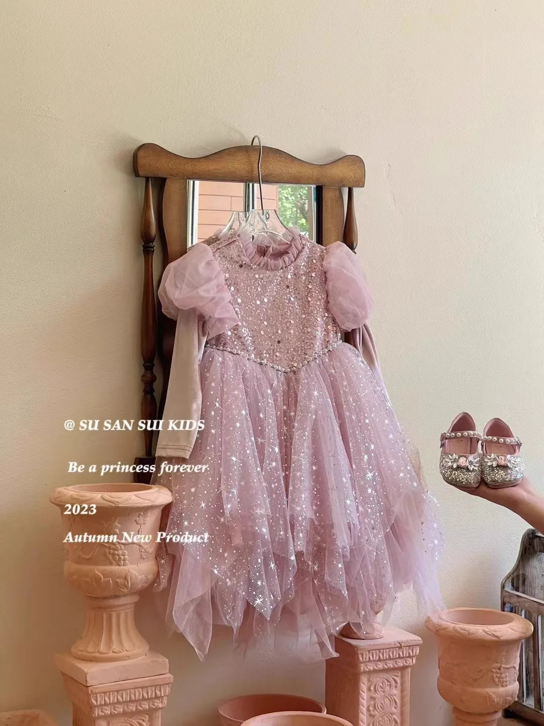 Princess Girls Autumn Dress Children's Birthday Dress Romantic Glittering Princess Elegant Dress Multicolor