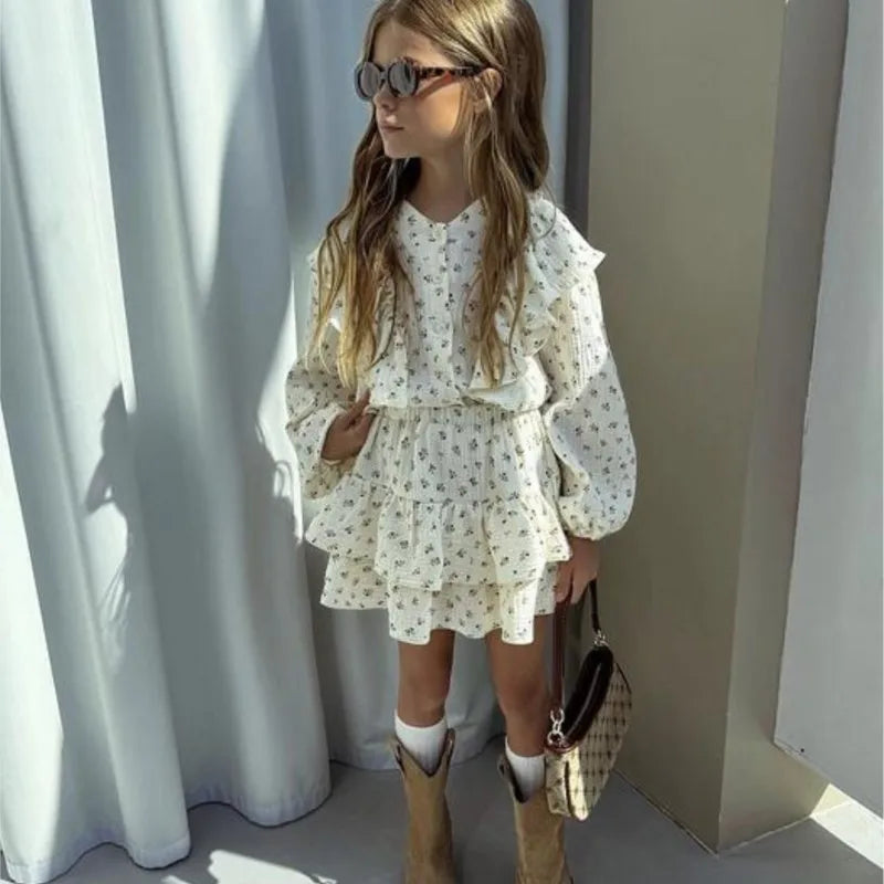 Fashion Baby Girl Clothes Set Floral Shirt+Layered Skirt 2PCS Infant Toddler Child Blouse Suit Spring Autumn Baby Clothes 2-7Y