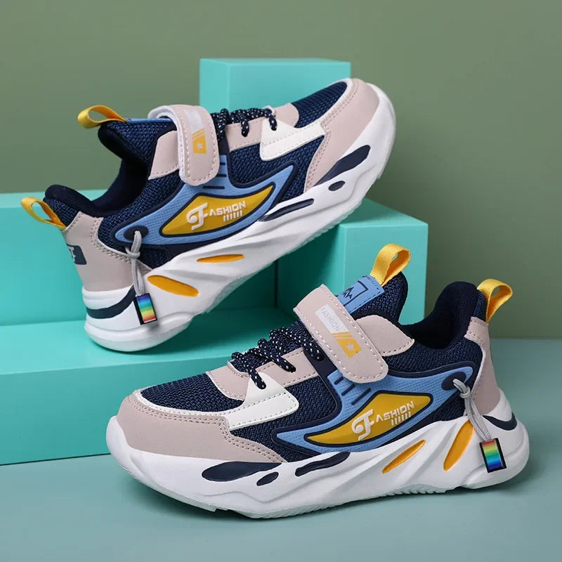 Kid Sneakers Sport Shoes for Boys Fashion Leather Children Breathable Mesh Comfort Shoes Casual Walking Outdoor Running Shoes