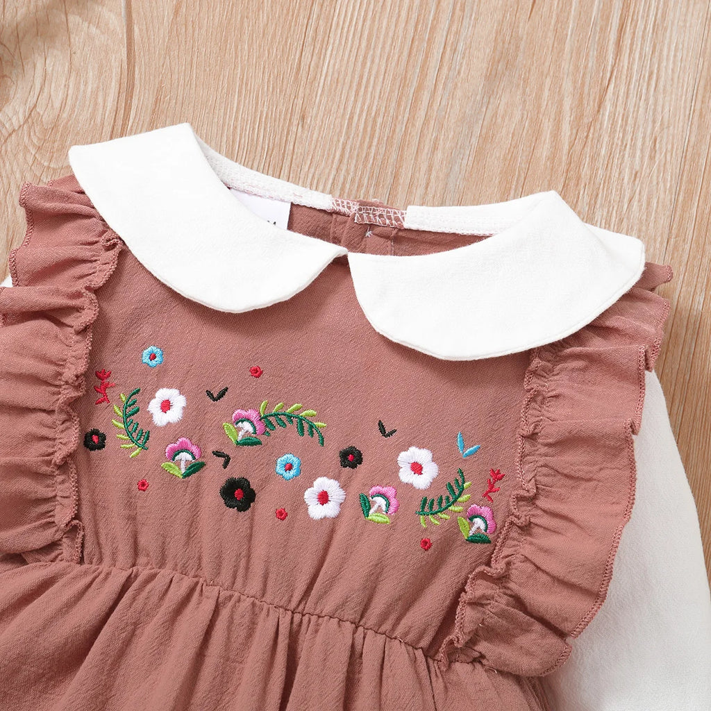 Newborn Baby 'Pure Cotton Flower Pattern Color Blocked Comfortable Long Sleeves Bodysuit 0-18 Month Female Baby Crawling Suit