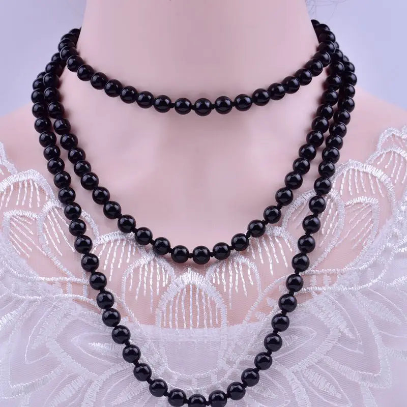 1.5m -8mm fashion glass imitation pearl necklace women's simple knot multi-layer long sweater chain clothing accessories 2021
