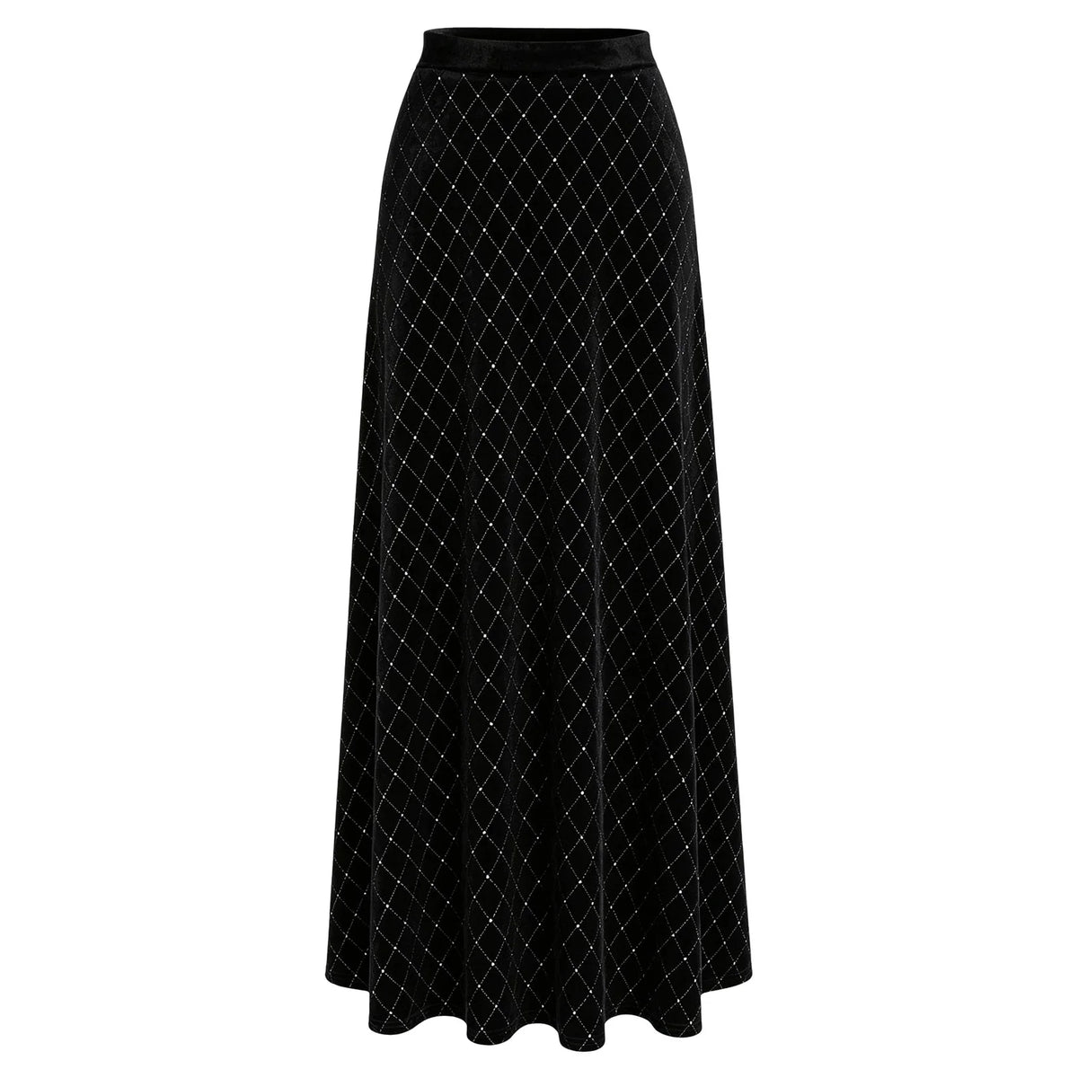 Women Skirts Elegant Velvet Elastic Waistband Shiny Rhinestone Skirt for Christmas Halloween Carnival Cocktail Party Dance Wear