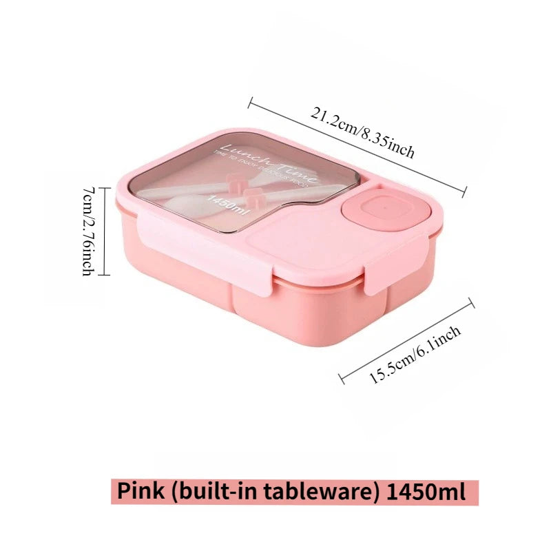 Bento Box-Portable lunch box with built-in tableware and sauce box, square meal reserve box for school, office and travel