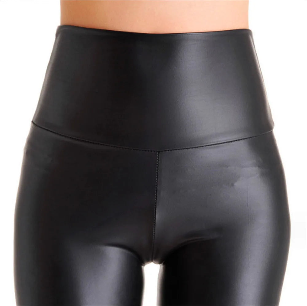 Super High Waist Legging for Women Faux Leather Matte Wide Waistband Good Stretchy  Sexy Club Pants Long Tall 180