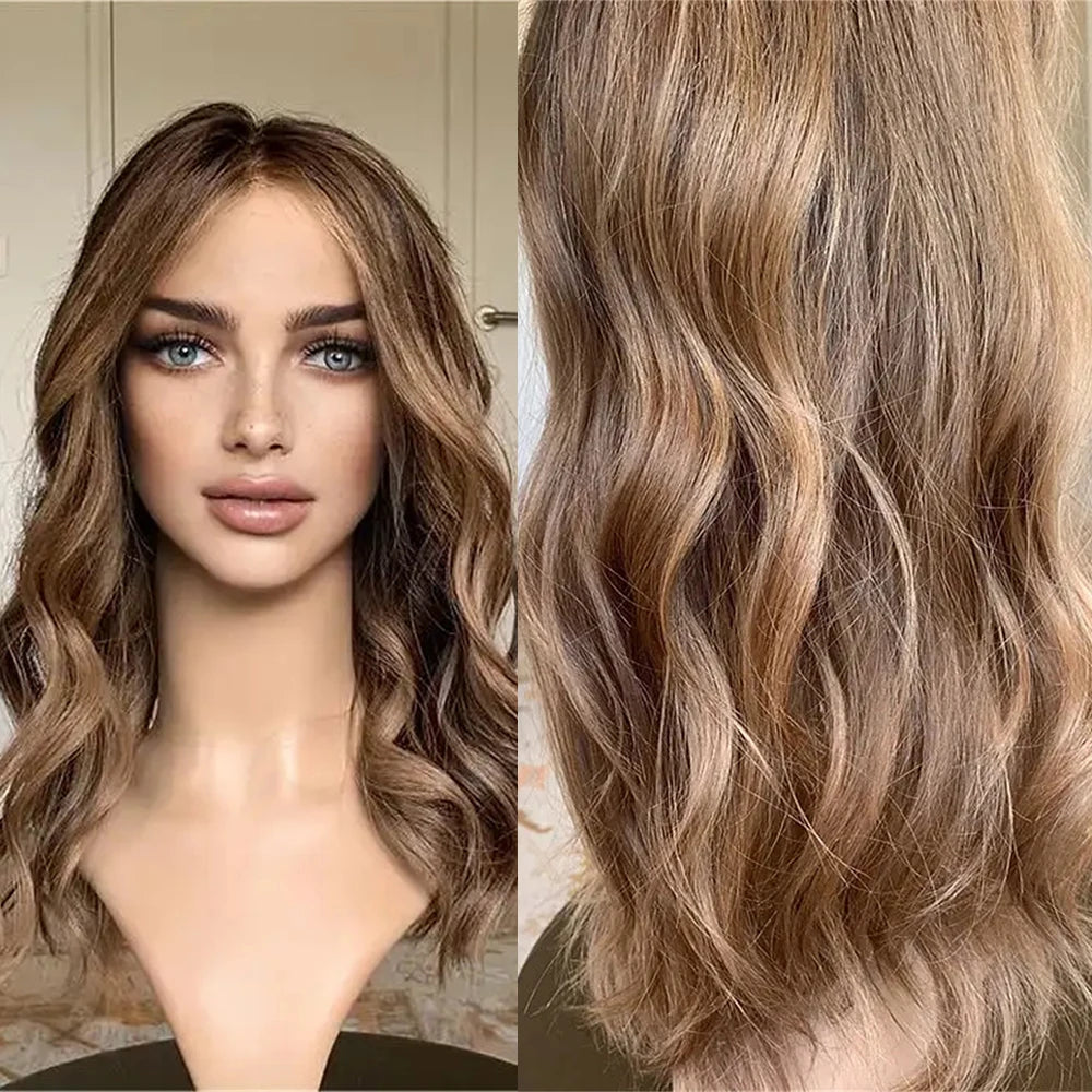 Caramel Balayage Glueless Luxury HD Lace Wig for Women Hair Loss Natural Hair Synthetic Lace Front Wig Shoulder Wavy Daily Use