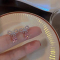Sweet Style Pink Zircon Bow Knot Heart Stud Earrings For Women Aesthetic Y2K Accessories Jewelry Gifts