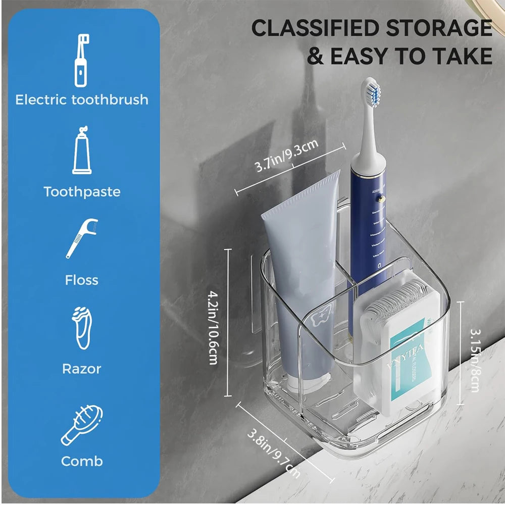 Toothbrush Storage Rack Large Capacity Bathroom Wall-Mounted Storage Box Plastic Organizer for Toothbrushes Toothpaste Razors To