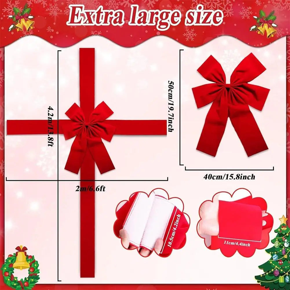 Christmas Large Red Bow Front Door Hanging Decoration Party DIY Xmas Gift Ready Made Bow for Christmas New Year Ribbon Bow