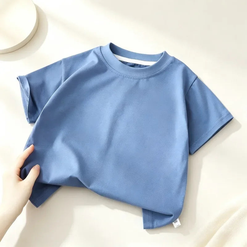 Kids Cotton Short Sleeve T-shirt Boys Girls Summer Baby Tops White Black Solid Color Children Casual Tees 0-8Years Child Clothes