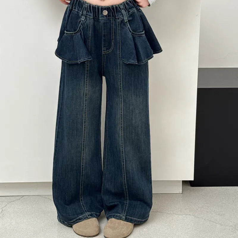 Girls' Jeans 2025 Autumn and Winter Korean New Style Children's Straight Leg Pants Casual and Fashion Kids Pants