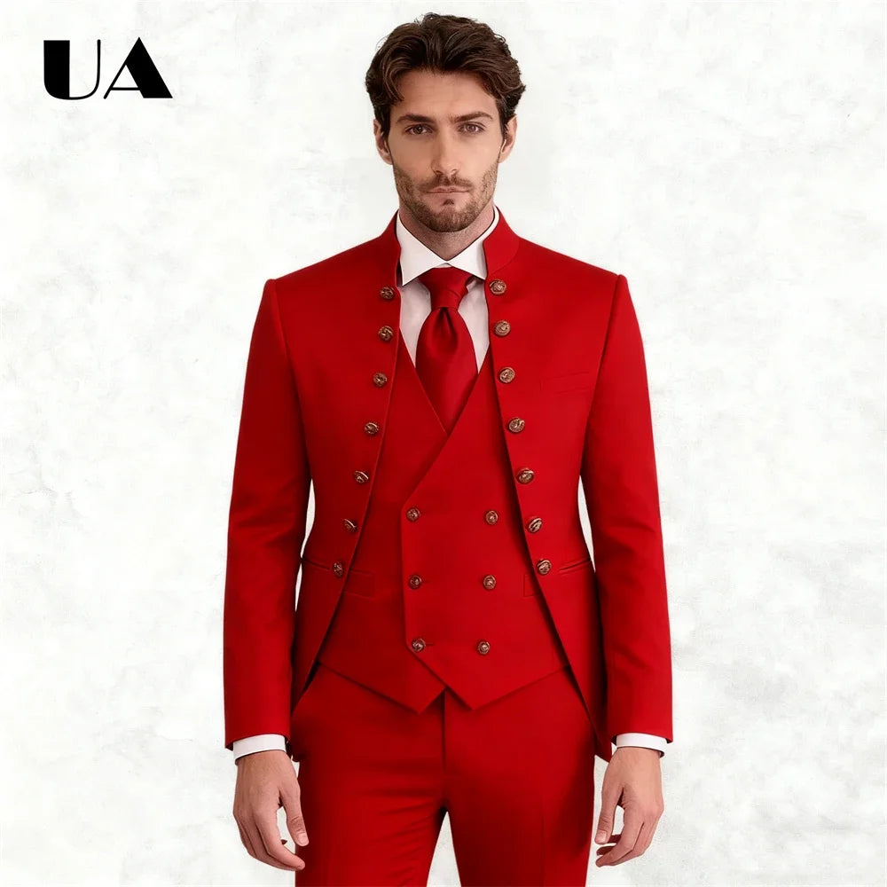 Hochzeitsanzug für Herren, afrikanischer Stil, dreiteiliger Anzug mit maßgeschneiderter Passform, Sakko, Weste und Hose, auch in Übergrößen
