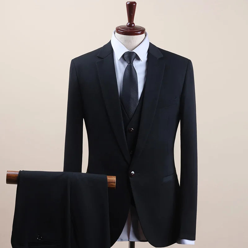 Men 2 3 Piece Suit Set 1 Button 2 Buttons Single Breasted Flat Collar Slim Fit Groom Wedding Business Suit Jacket Vest Trousers