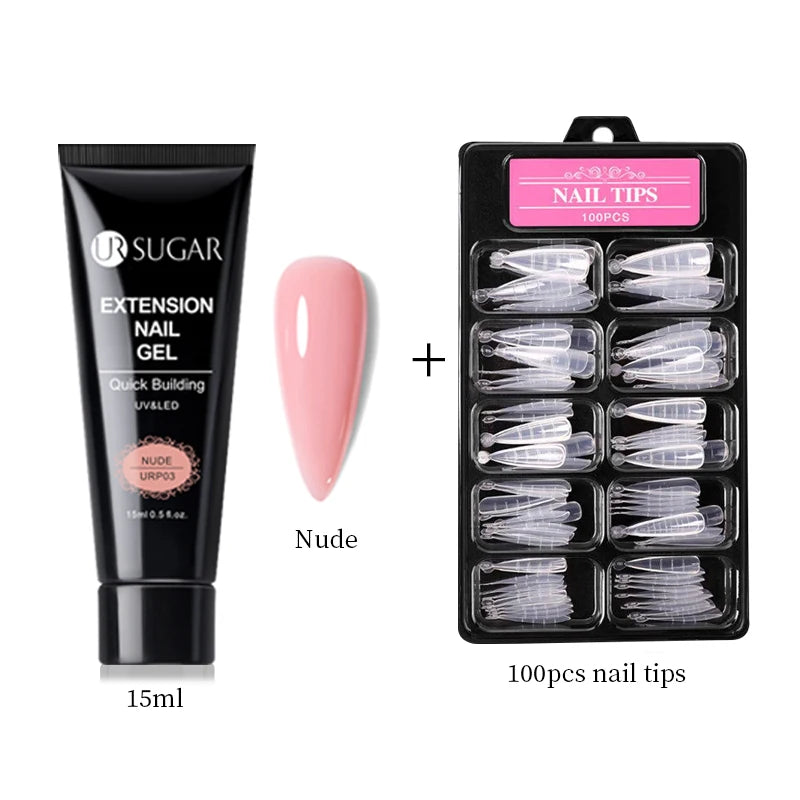 UR SUGAR 15ml Nail Extension Gel Set Acrylic Quick Building Hard Gel For Finger Prolong Form Tips Manicure Extension Tool Kits