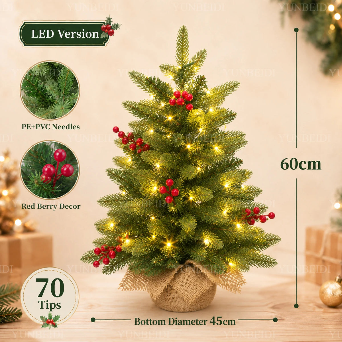 👉 Premium Weihnachtsbaum mit roten Beeren & naturgetreuen PE-Nadeln
