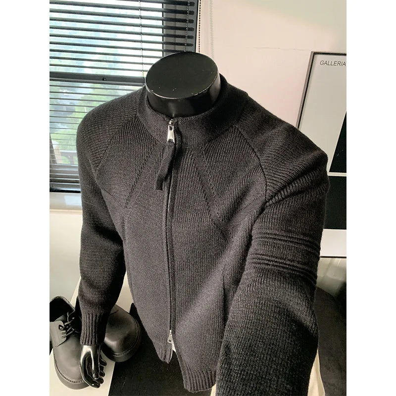Winter Coat for Big & Tall Men M-3XL | Thermal Double Zipper Cardigan, Stand Collar Warm Knit Sweater Jacket | Loose Fit Clothes