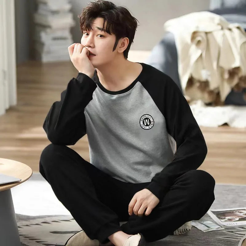 Pajamas Men Long Sleeves and Trousers Spring and Autumn Style Simple and Breathable Nightwear Student Youth Loungewear Sleepwear