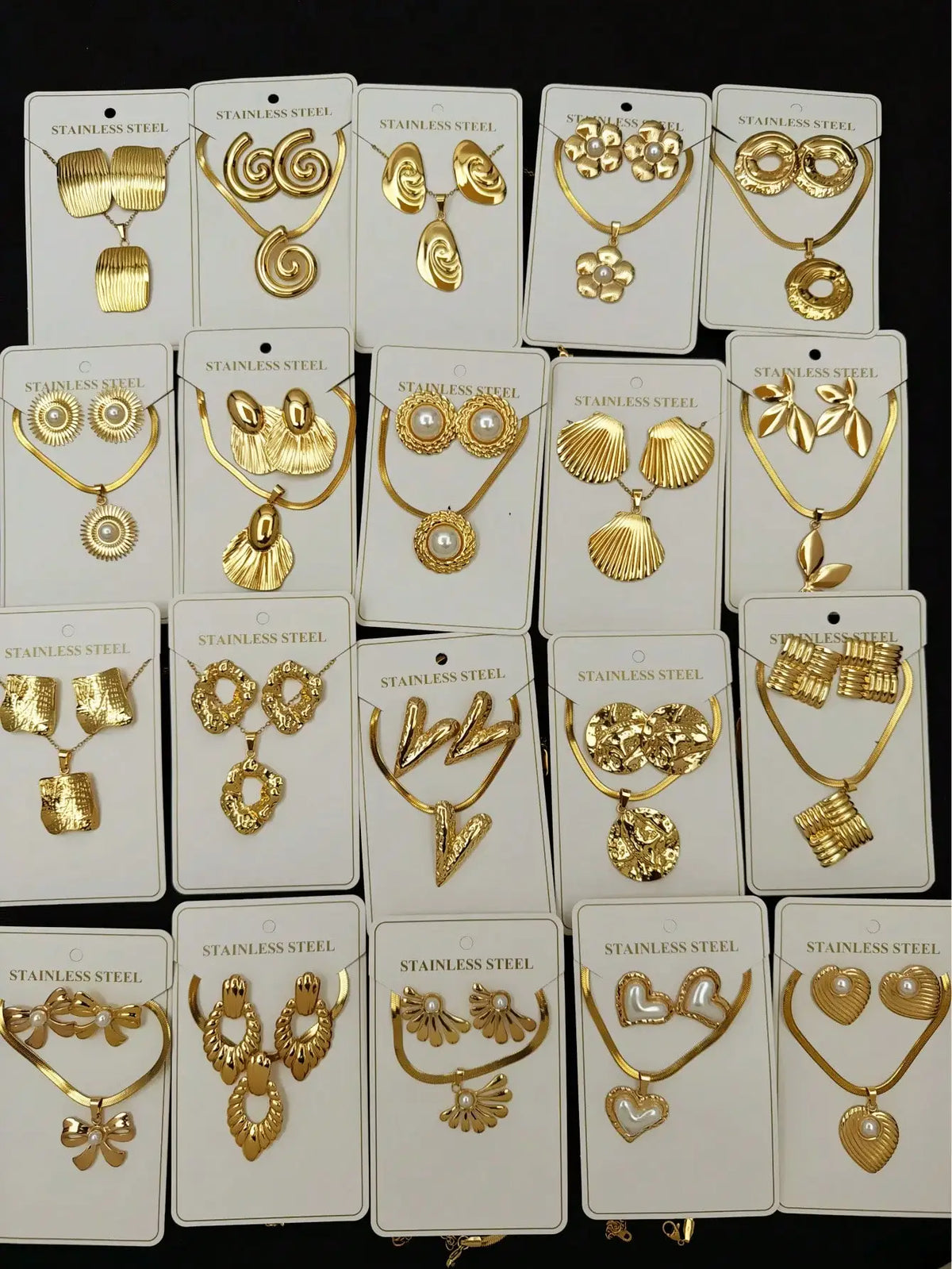 6/12/18 Pcs Stainless Steel Jewelry Set, Geometric Heart & Multi-Element Design, Three of Them Form a Set.