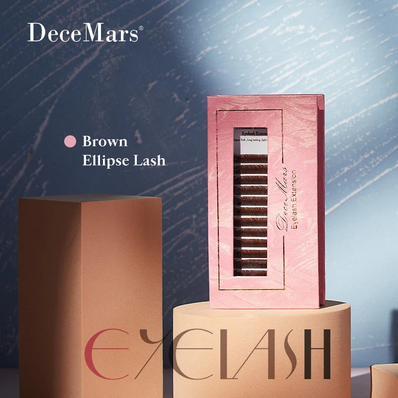 DeceMars Brown Matte Ellipse Flat Eyelash Extension - Lightweight Individual Lashes with Soft Tips for Natural Native