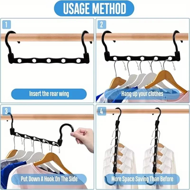 Creative Five-Hole Magic Hangers,Magic Space Saving Hangers,Suitable for Large Clothes,Dorm Room  Wardrobe Clothes Organizer