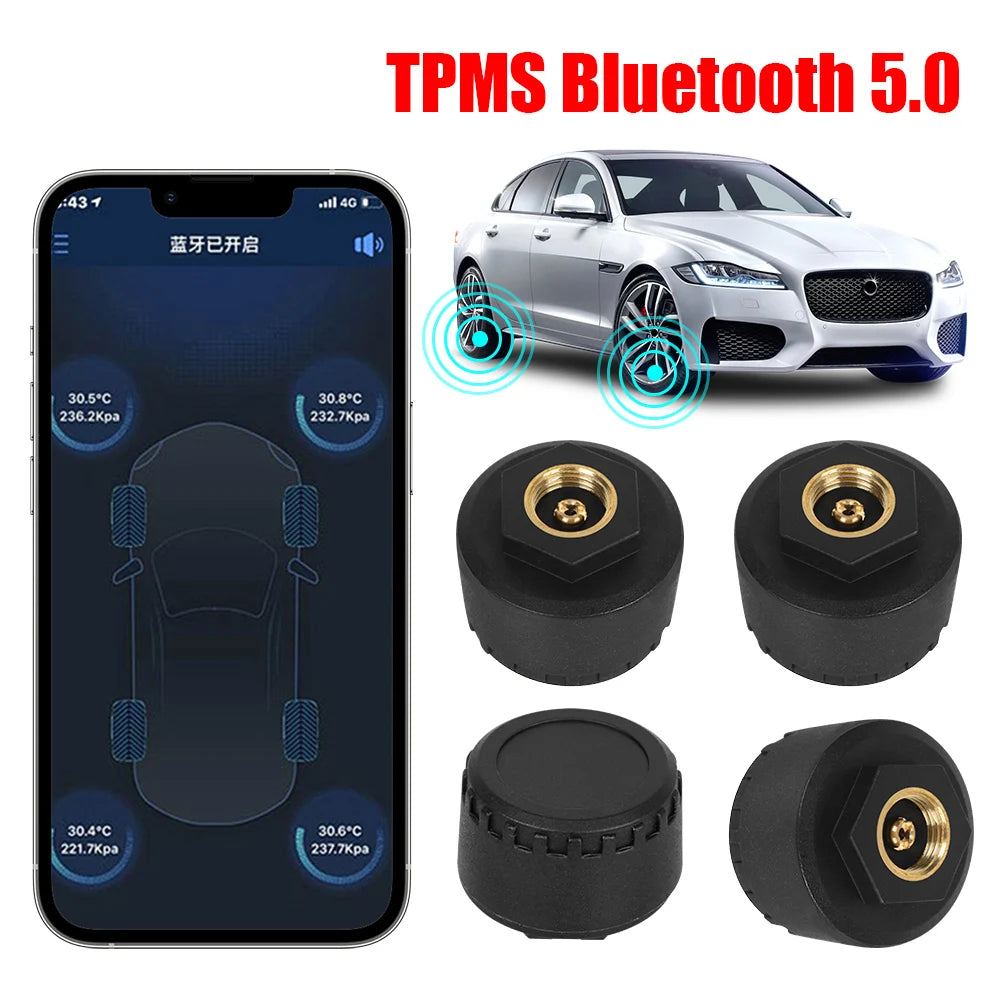 Mobile Phone APP Display Android/IOS Tire Pressure Monitoring System Bluetooth 5.0 Car Tire Pressure Sensors TPMS External