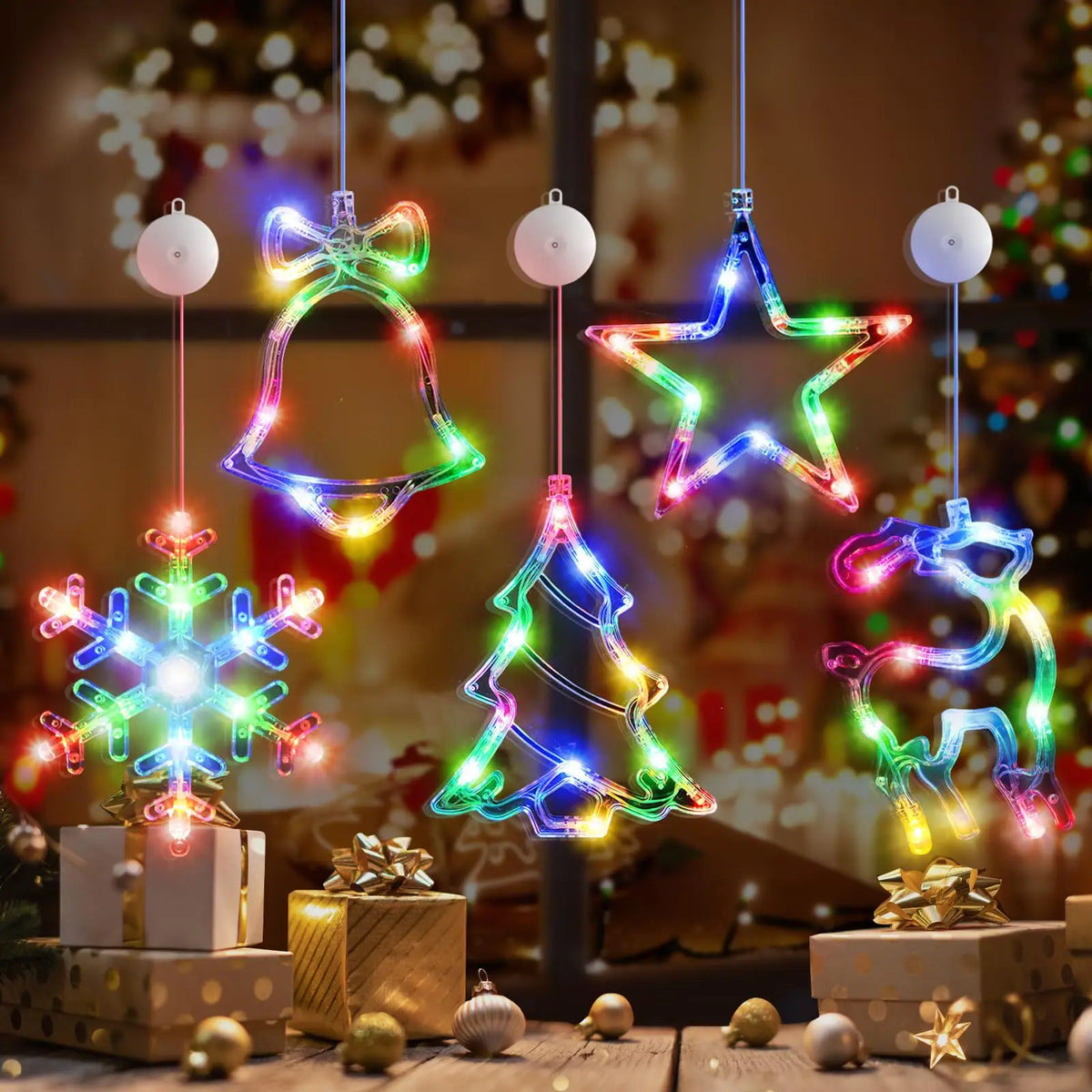 Christmas LED Hanging Light Snowflake Santa Battery-operated Window Decor Home Xmas Navidad New Year Ornaments