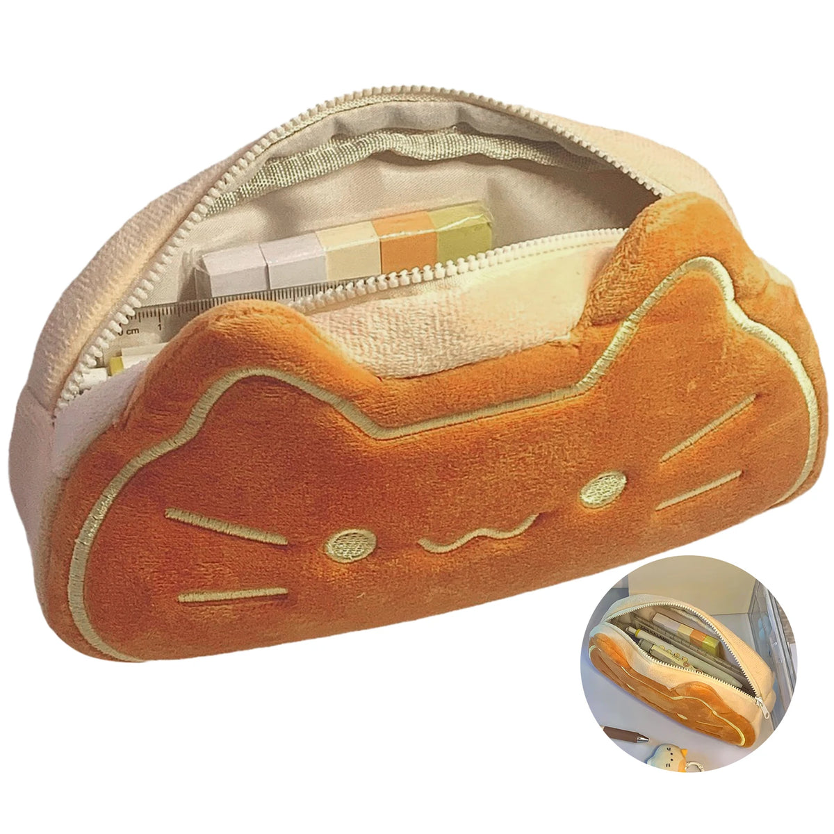 Kawaii Cat Plush Stationery Bag Portable Pencil Case Aesthetic Stationery Bag Suitable for Capybara Lovers Gifts