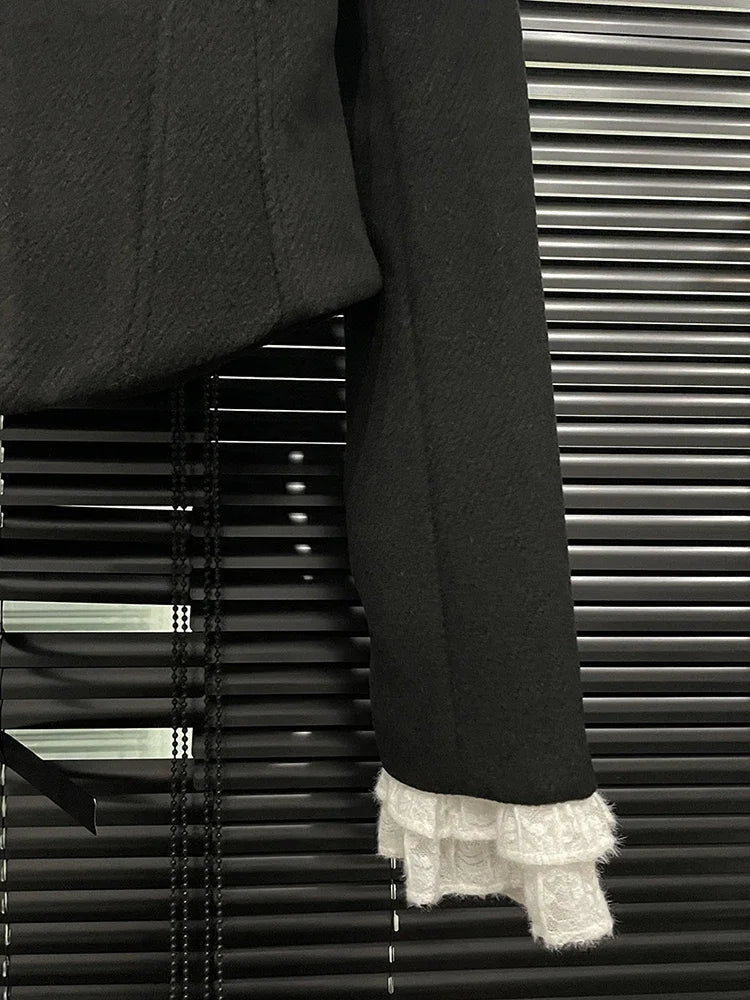 Damen-Blazer-Set mit langen Ärmeln, zweiteiliges Set: sexy V-Ausschnitt, Jacke mit Spitzenbesatz und hoch taillierte Shorts – Abendmode für den Laufsteg und Cocktailpartys