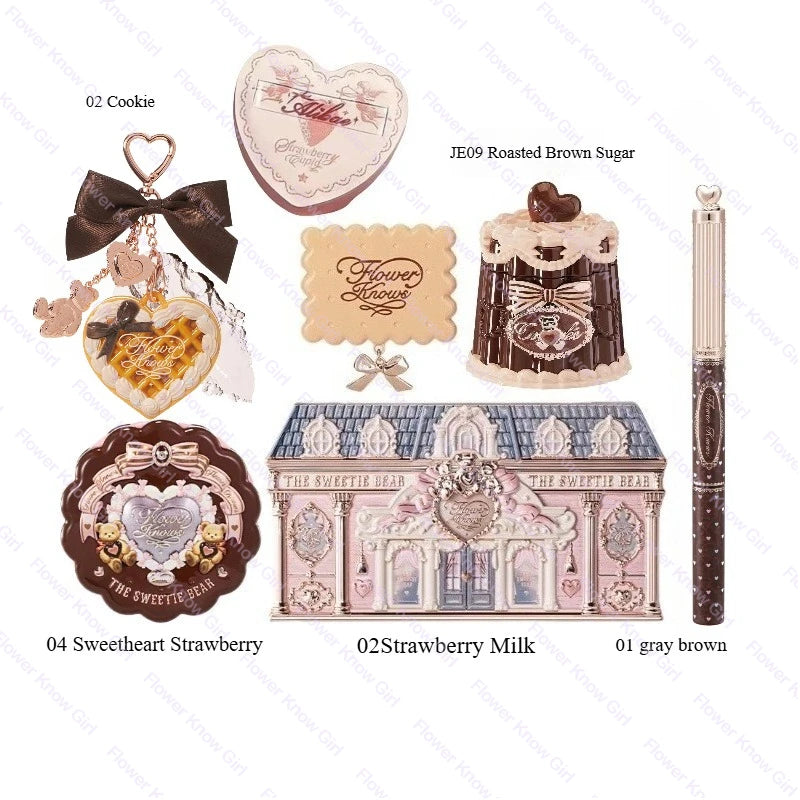 FLOWER KNOWS Sweet Treats Full Face Set Makeup Gift Set All In Shimmer Eye Shadow Palette Blush Powder Lip Jelly Gift Box