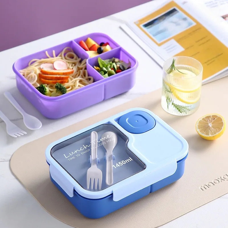 Bento Box-Portable lunch box with built-in tableware and sauce box, square meal reserve box for school, office and travel