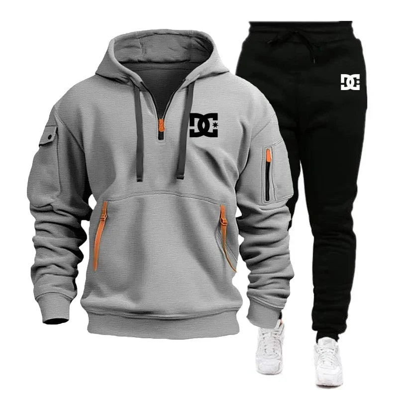 2026 New Winter Season Men's Fashion Casual Sports Set - Outdoor Loose Hooded Sweatshirt Pullover + Jogging Pants 2-Piece Set