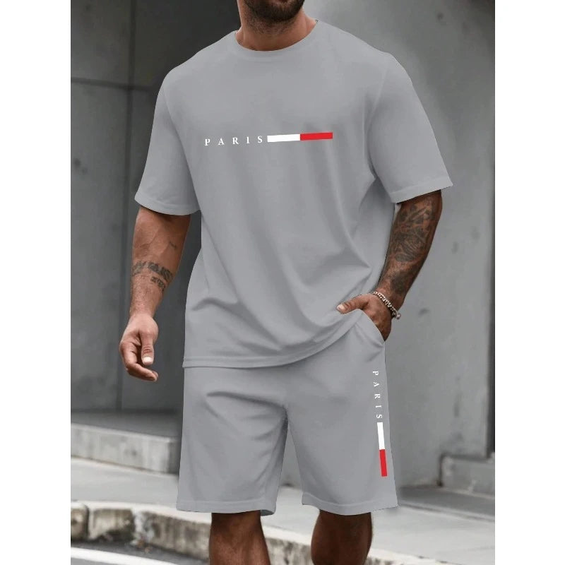 Men's Tracksuit 2 Piece O-neck Short Sleeve Shirt Shorts Set Men's Running Suit Plus Size T shirts Man Clothing Summer T-shirt