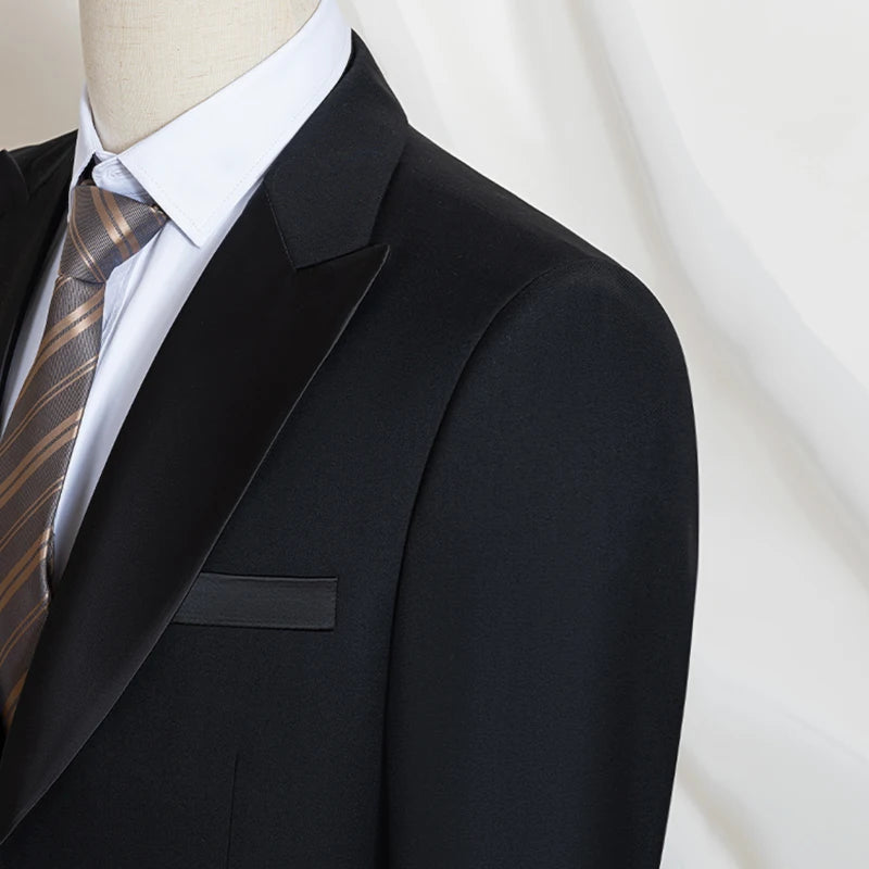 Men's Suit 2-Piece Black Slim Fit Business Casual Suit Set Wedding Groom Suit Banquet Formal Dress Office Black Party Tuxedo
