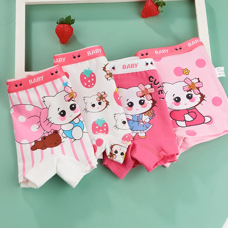 4PCS Children's Cotton Girl Panties Girl Cute Panties for Girls Boxer Underwear Cartoon Soft Boxers Shorts Underwears Clothing
