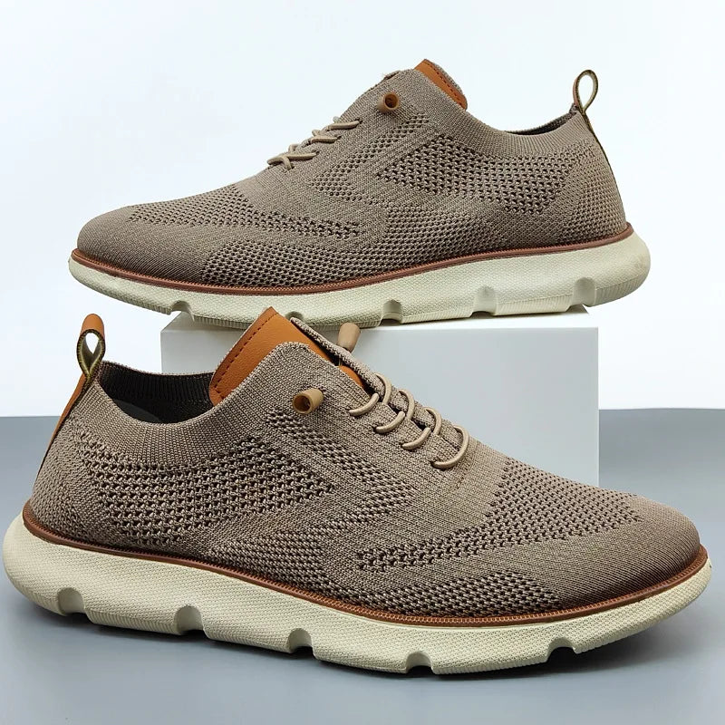 Men Knit Oxford Shoes Breathable Fly Woven Upper Lightweight Thick Sole Lace-up Casual Business Walking Sneakers