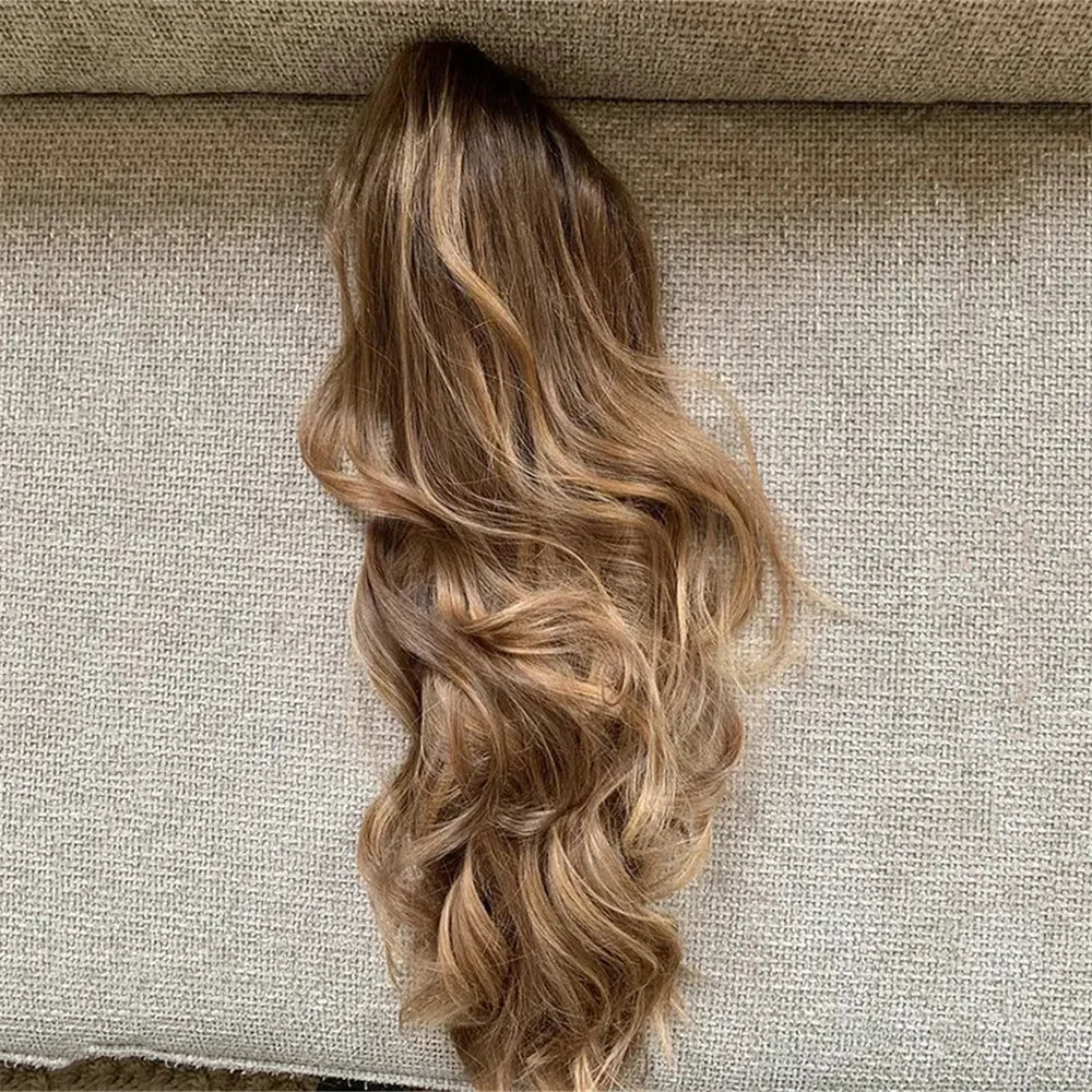 Caramel Balayage Glueless Luxury HD Lace Wig for Women Hair Loss Natural Hair Synthetic Lace Front Wig Shoulder Wavy Daily Use