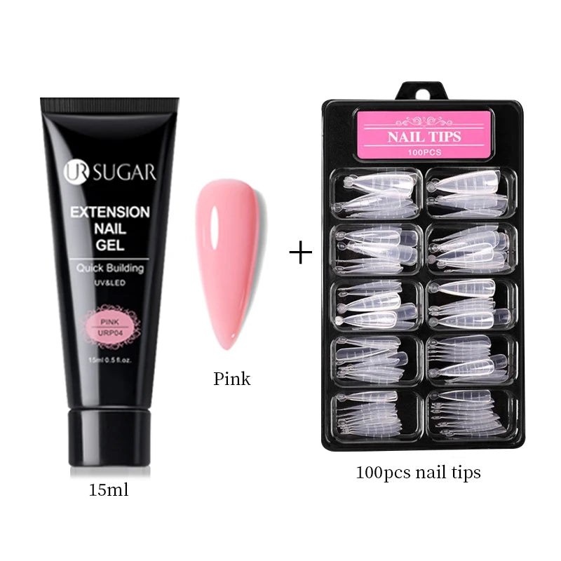UR SUGAR 15ml Nail Extension Gel Set Acrylic Quick Building Hard Gel For Finger Prolong Form Tips Manicure Extension Tool Kits