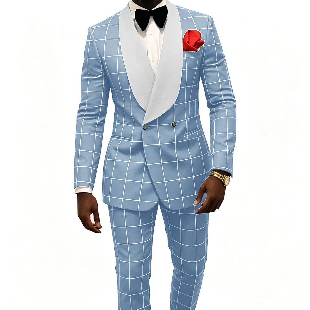 Men's Suit – Plaid Fabric, Groom's Tailcoat for Weddings, Classic Custom 2-Piece Suit (Jacket & Trousers)