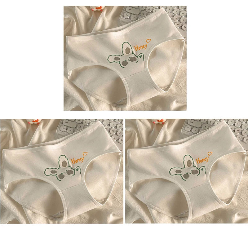 3pcs Cotton Girls Panties Adolescent Mid Waist Underwears Babys Fashion Briefs Breathable Pantys Students Cartoon Print Lingerie
