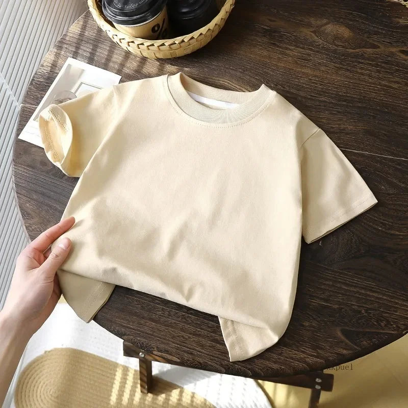 Kids Cotton Short Sleeve T-shirt Boys Girls Summer Baby Tops White Black Solid Color Children Casual Tees 0-8Years Child Clothes