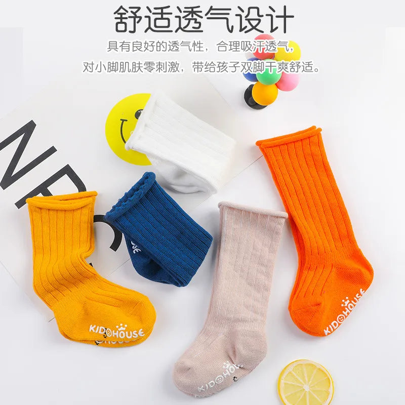 5 Pairs/Lot Baby Socks Spring Autumn Pure Cotton Floor Socks Non-Slip Non-Tightening High Tube Newborn Unisex Baby Socks