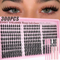 EIMNY 300PCS Little Devil Style Lash Extensions 10-16mm Including Glue Tweezers Cotton Swabs Manga Lashes Natural Voluminous