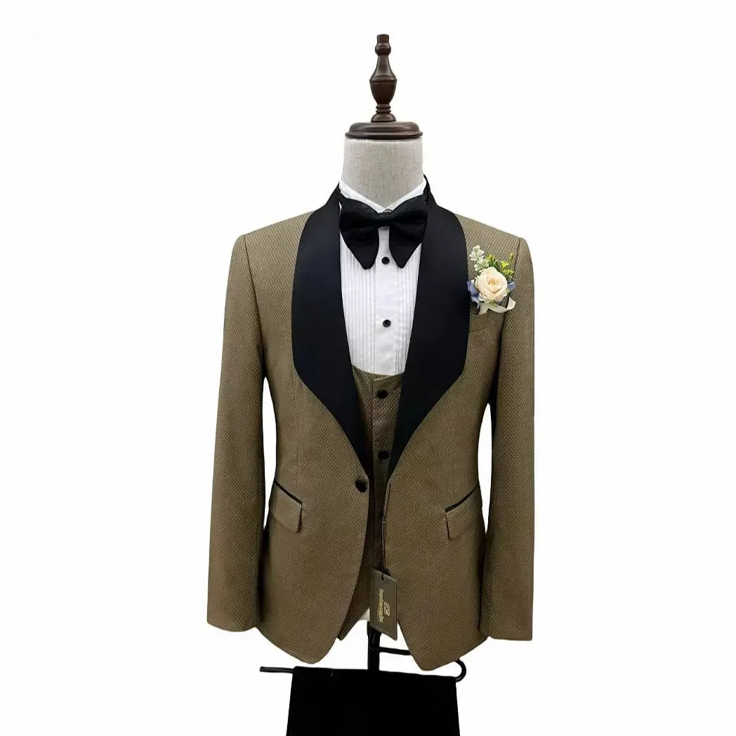 Men's 3 Piece Slim Fit Suit Set 2026 New Business Formal Wedding Groom Party Suit for Office Banquet and Four Seasons Wear