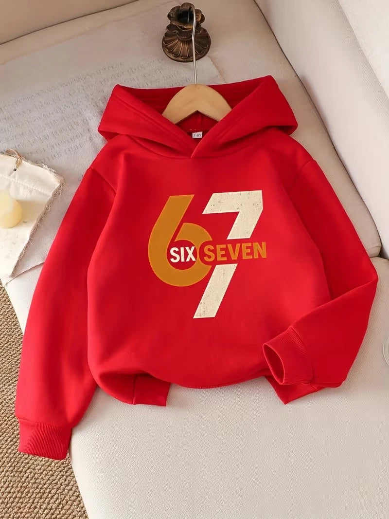 Kids Hoodie 67 Six Seven Vintage Number Print Boys Girls Long Sleeve Pullover Hooded Sweatshirt Spring Autumn Children Tops