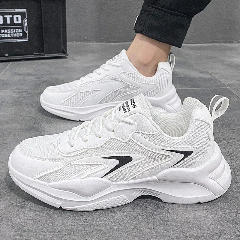White Sneakers for Men Anti Slip Outdoor Men's Shoes New Breathable Mesh Trendy Versatile Thick Soled Sports Running Shoes