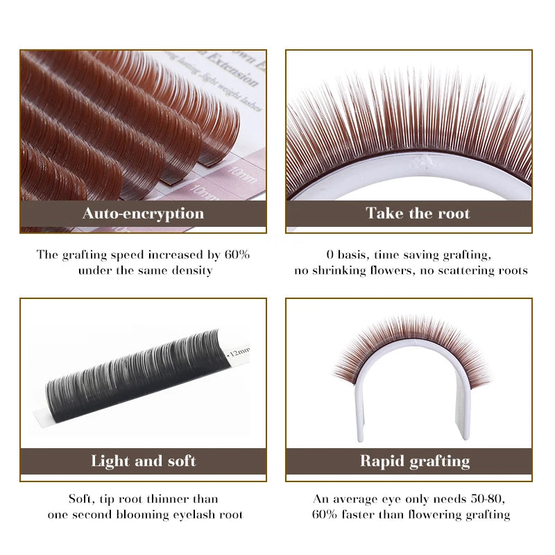 DeceMars Brown Matte Ellipse Flat Eyelash Extension - Lightweight Individual Lashes with Soft Tips for Natural Native