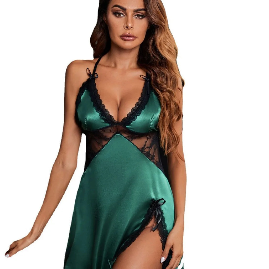 Women's Sleep European and American Lounge Sleepshirts Home Sexy Sleepwear Camisole Skirt Lace Low Neck Nightgown Nightgowns