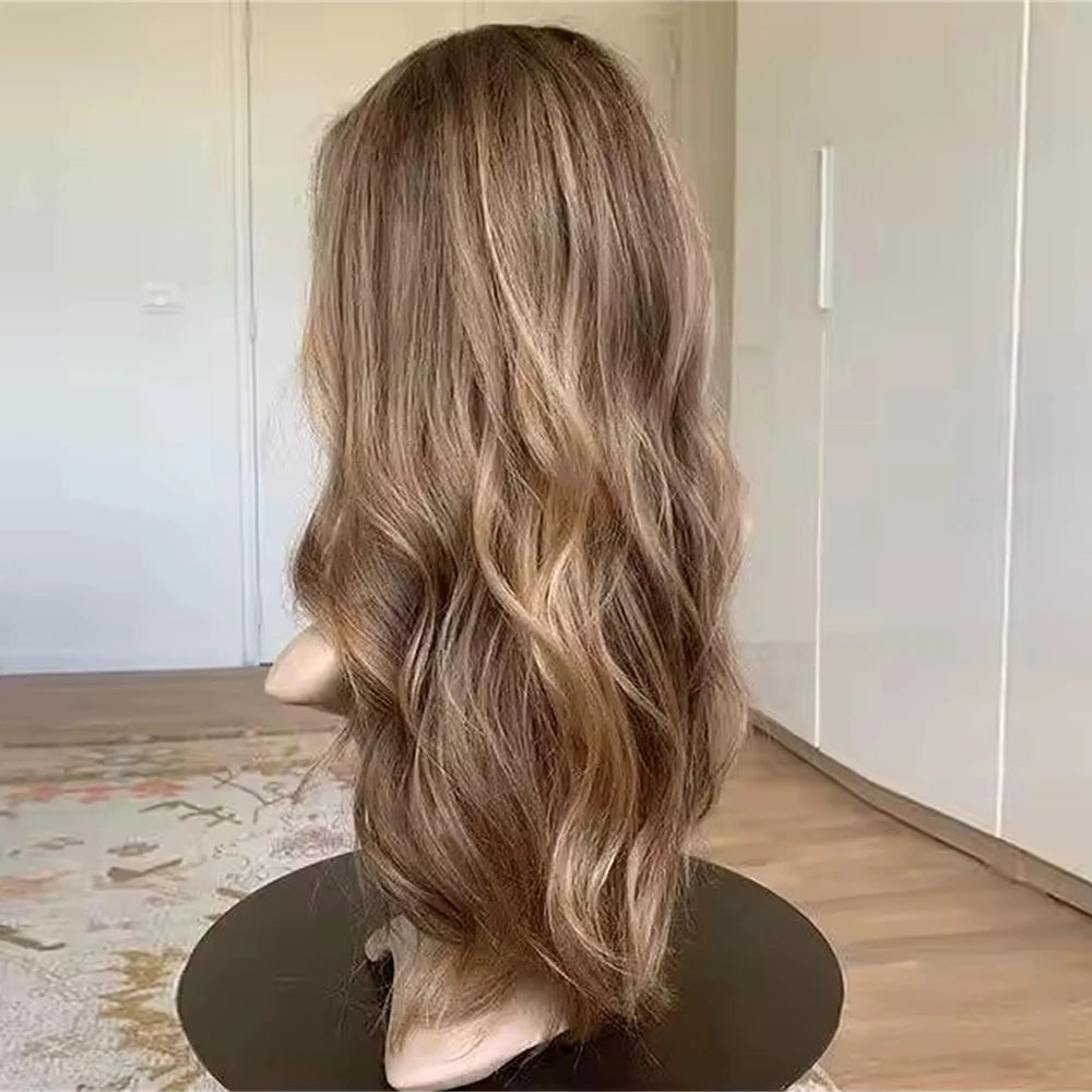 Caramel Balayage Glueless Luxury HD Lace Wig for Women Hair Loss Natural Hair Synthetic Lace Front Wig Shoulder Wavy Daily Use