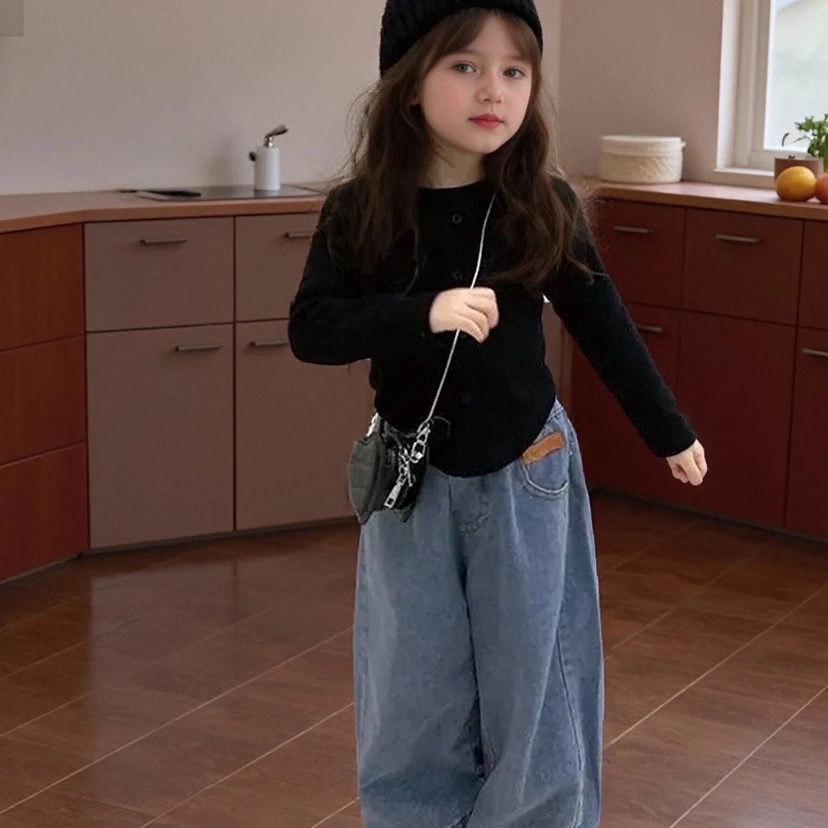 Kids' Clothing 1PCS Children's Denim Pants Girls' Baby Clothes Korean Bottoming Shirts Casual Jeans Girls Wide-leg Pants Tops