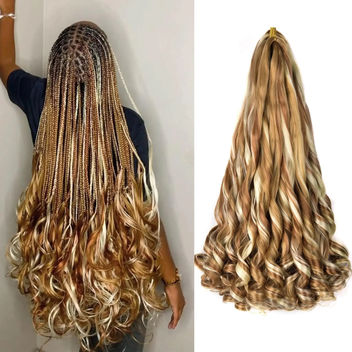 French Curl Braids Hair 22“Loose Wave Bouncy Synthetic Spiral Curls Braiding Hair Extensions Ombre Pre Stretched Hair For Women