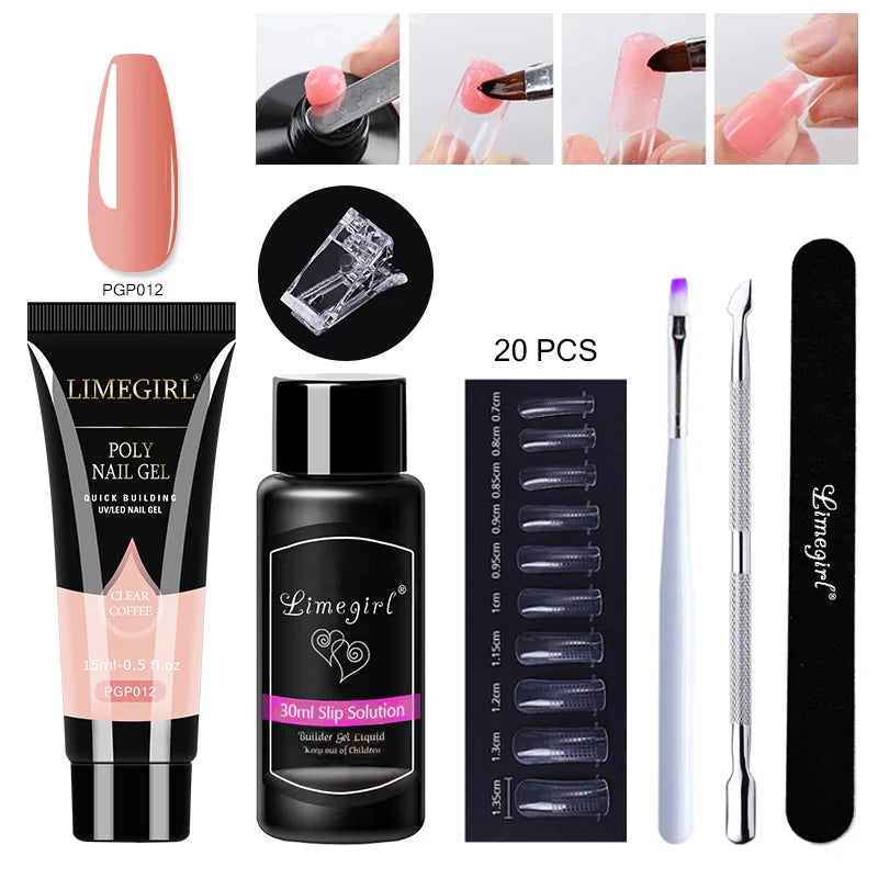 LIMEGIRL  Poly Nail Gel Set Manicure Set Gel Cuticle Pusher Finger Extend Mold Nail Kit All For Quick Extension Manicure Set